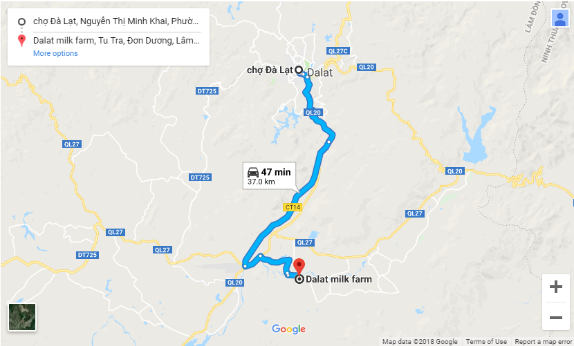 Bản đồ đường đi tới Trang trại Milk Farm Đà Lạt.